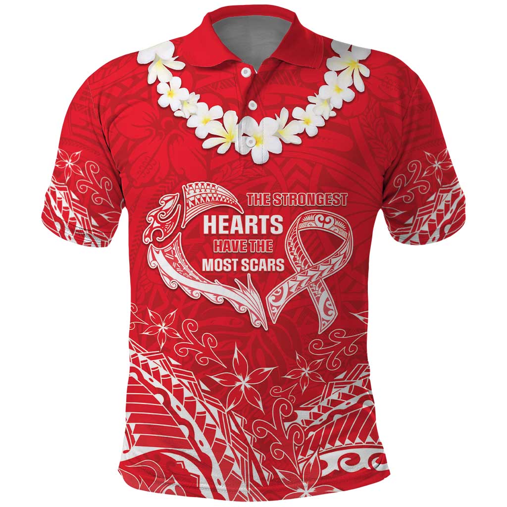 Heart Health Awareness Polo Shirt Polynesian Red Ribbon
