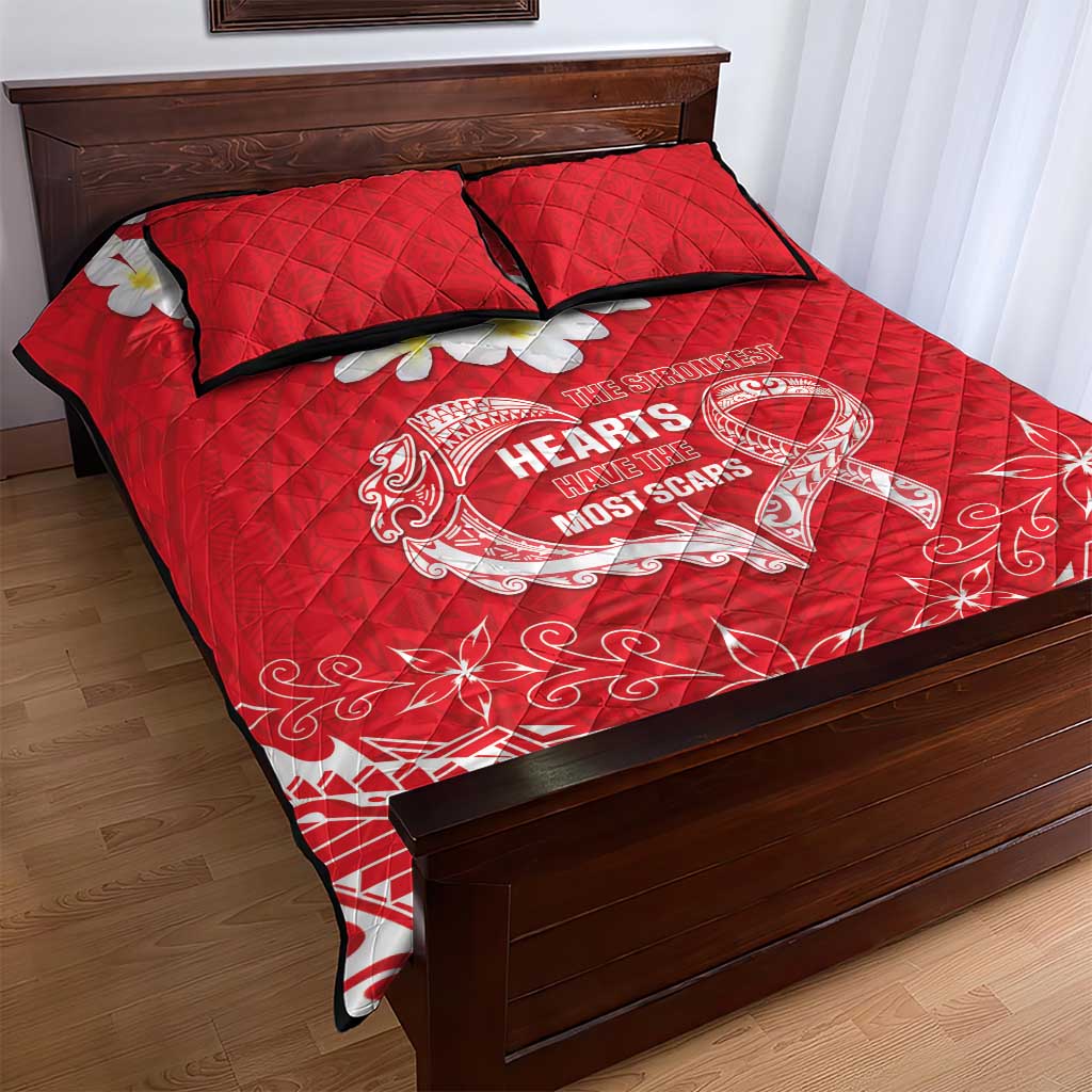 Heart Health Awareness Quilt Bed Set Polynesian Red Ribbon