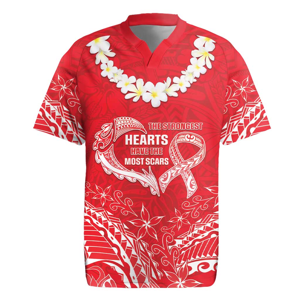 Heart Health Awareness Rugby Jersey Polynesian Red Ribbon