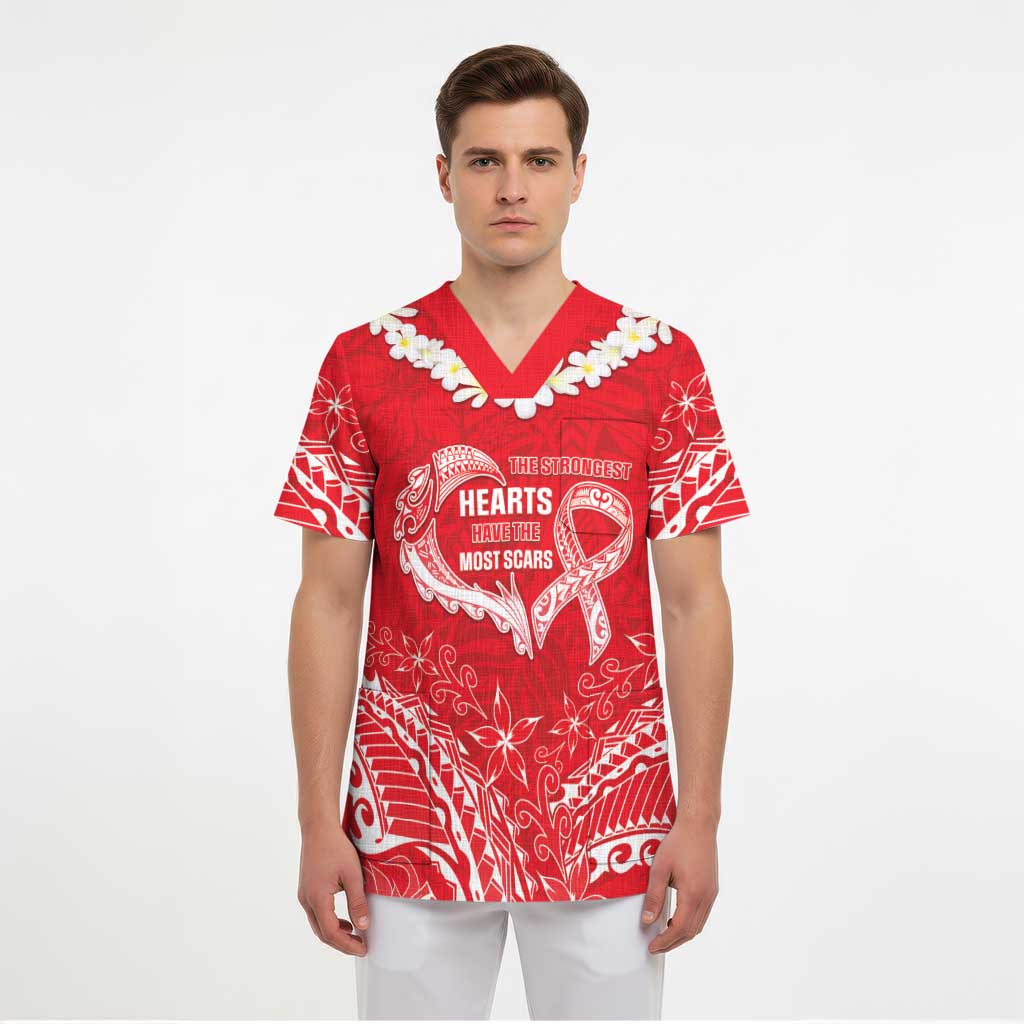 Heart Health Awareness Scrub Top Polynesian Red Ribbon - Polynesian Pride
