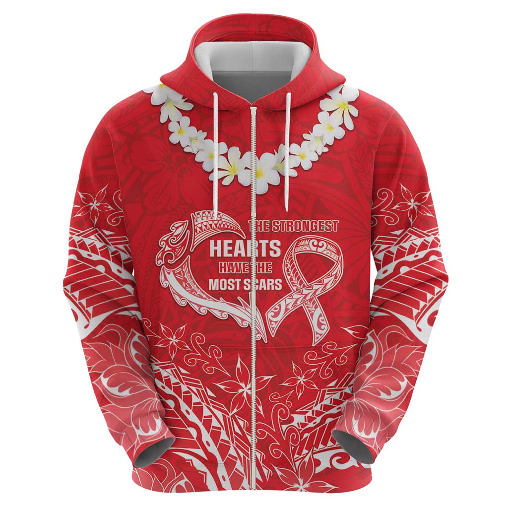 Heart Health Awareness Zip Hoodie Polynesian Red Ribbon