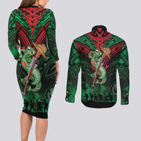 New Zealand ANZAC Day Couples Matching Long Sleeve Bodycon Dress and Long Sleeve Button Shirt Aotearoa Hei Tiki
