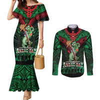 New Zealand ANZAC Day Couples Matching Mermaid Dress and Long Sleeve Button Shirt Aotearoa Hei Tiki