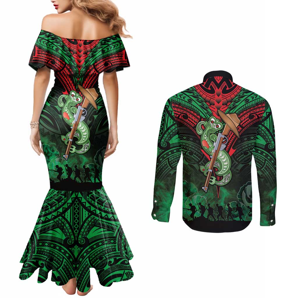 New Zealand ANZAC Day Couples Matching Mermaid Dress and Long Sleeve Button Shirt Aotearoa Hei Tiki