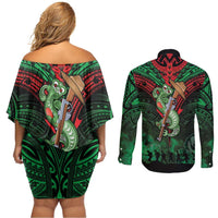 New Zealand ANZAC Day Couples Matching Off Shoulder Short Dress and Long Sleeve Button Shirt Aotearoa Hei Tiki