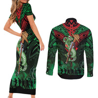 New Zealand ANZAC Day Couples Matching Short Sleeve Bodycon Dress and Long Sleeve Button Shirt Aotearoa Hei Tiki