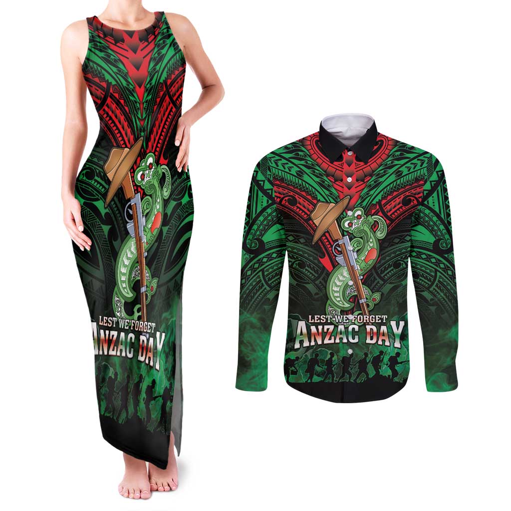 New Zealand ANZAC Day Couples Matching Tank Maxi Dress and Long Sleeve Button Shirt Aotearoa Hei Tiki