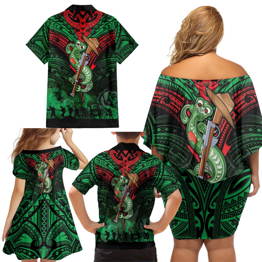 New Zealand ANZAC Day Family Matching Off Shoulder Short Dress and Hawaiian Shirt Aotearoa Hei Tiki