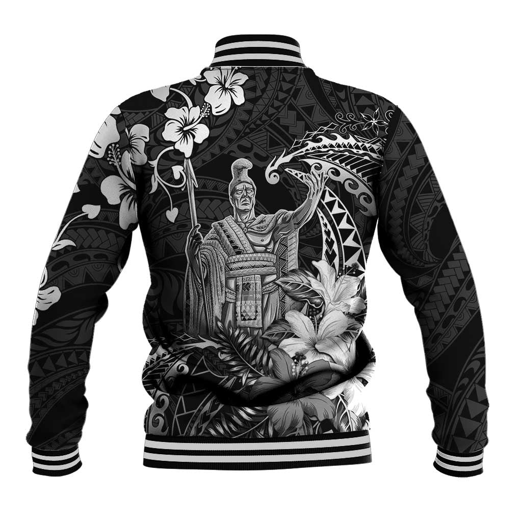 Hawaii King Kamehameha Day Baseball Jacket Polynesian Pattern Mix Hibiscus Black LT05 - Polynesian Pride