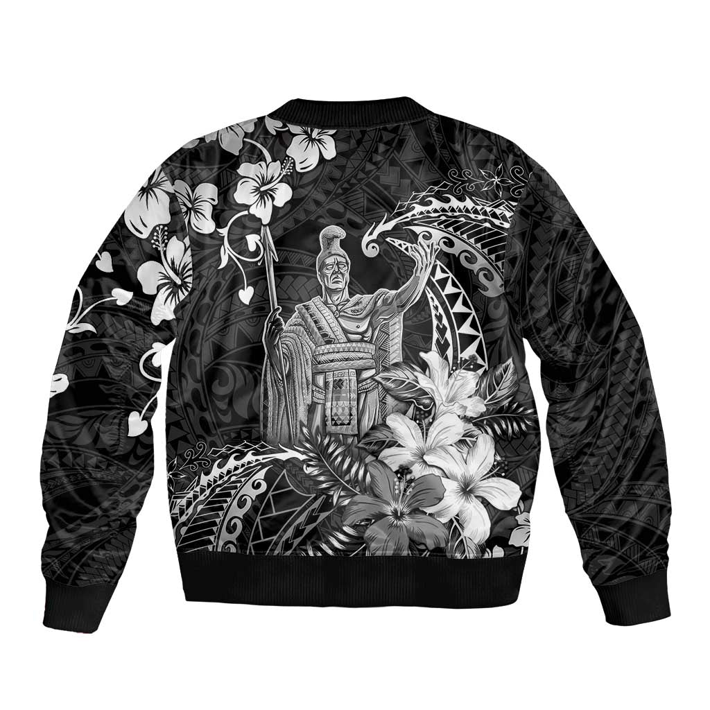 Hawaii King Kamehameha Day Bomber Jacket Polynesian Pattern Mix Hibiscus Black LT05 - Polynesian Pride