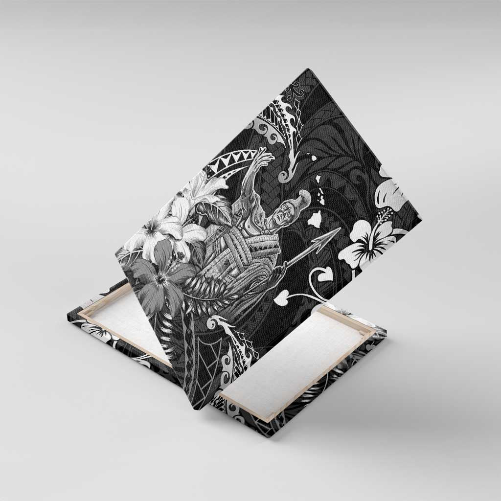 Hawaii King Kamehameha Day Canvas Wall Art Polynesian Pattern Mix Hibiscus Black