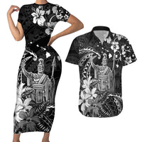 Hawaii King Kamehameha Day Couples Matching Short Sleeve Bodycon Dress and Hawaiian Shirt Polynesian Pattern Mix Hibiscus Black LT05 Black - Polynesian Pride