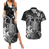 Hawaii King Kamehameha Day Couples Matching Summer Maxi Dress and Hawaiian Shirt Polynesian Pattern Mix Hibiscus Black LT05 Black - Polynesian Pride