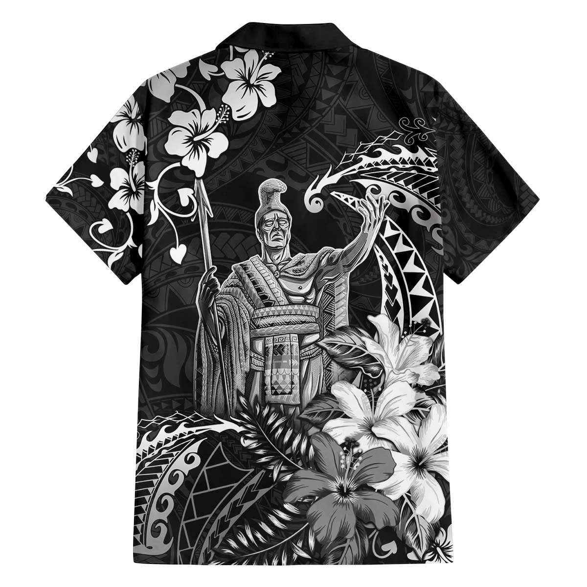 Hawaii King Kamehameha Day Family Matching Off The Shoulder Long Sleeve Dress and Hawaiian Shirt Polynesian Pattern Mix Hibiscus Black