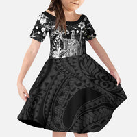 Hawaii King Kamehameha Day Family Matching Off Shoulder Maxi Dress and Hawaiian Shirt Polynesian Pattern Mix Hibiscus Black