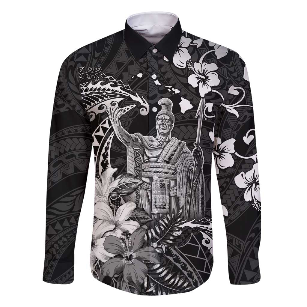Hawaii King Kamehameha Day Family Matching Short Sleeve Bodycon Dress and Hawaiian Shirt Polynesian Pattern Mix Hibiscus Black