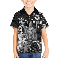 Hawaii King Kamehameha Day Family Matching Short Sleeve Bodycon Dress and Hawaiian Shirt Polynesian Pattern Mix Hibiscus Black