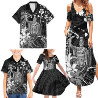 Hawaii King Kamehameha Day Family Matching Summer Maxi Dress and Hawaiian Shirt Polynesian Pattern Mix Hibiscus Black LT05 - Polynesian Pride