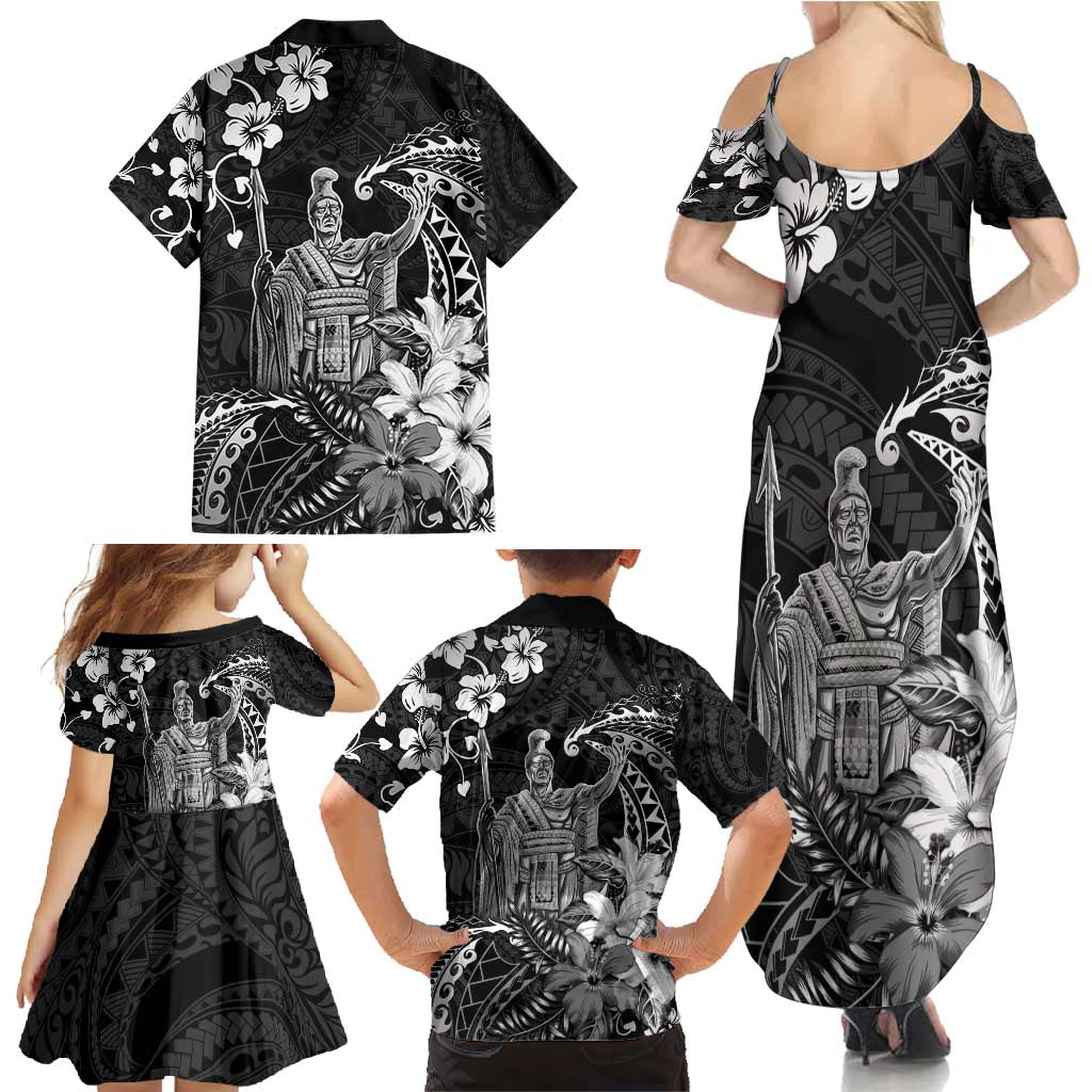 Hawaii King Kamehameha Day Family Matching Summer Maxi Dress and Hawaiian Shirt Polynesian Pattern Mix Hibiscus Black LT05 - Polynesian Pride