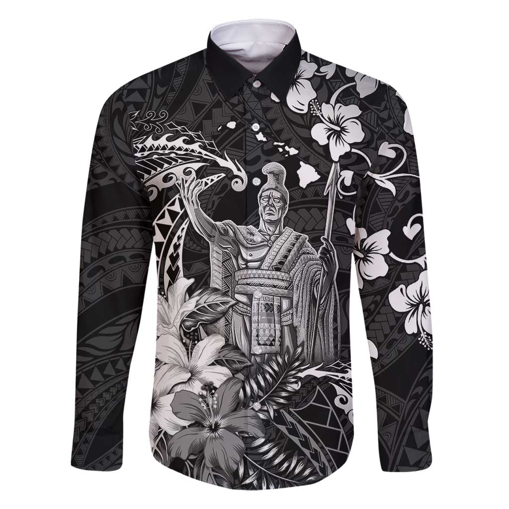 Hawaii King Kamehameha Day Family Matching Summer Maxi Dress and Hawaiian Shirt Polynesian Pattern Mix Hibiscus Black LT05 Dad's Shirt - Long Sleeve Black - Polynesian Pride