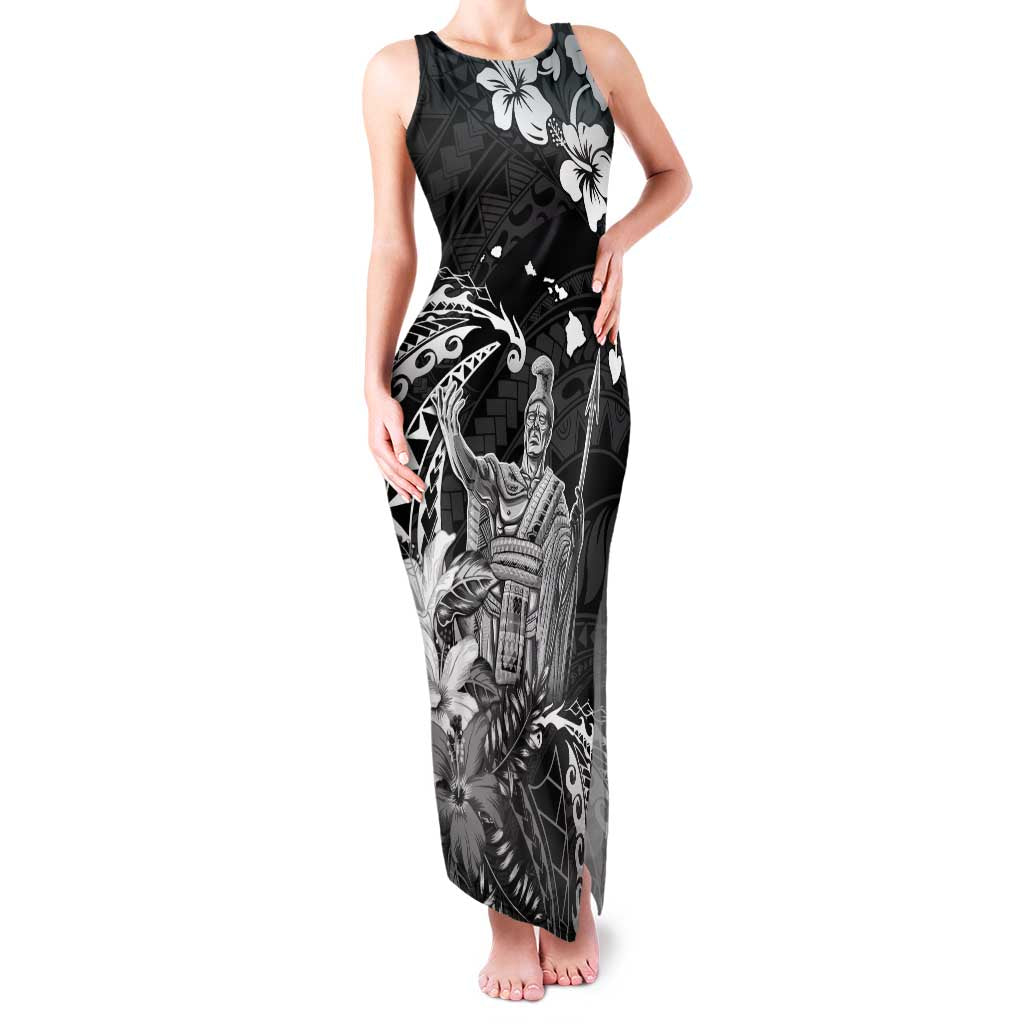 Hawaii King Kamehameha Day Family Matching Tank Maxi Dress and Hawaiian Shirt Polynesian Pattern Mix Hibiscus Black