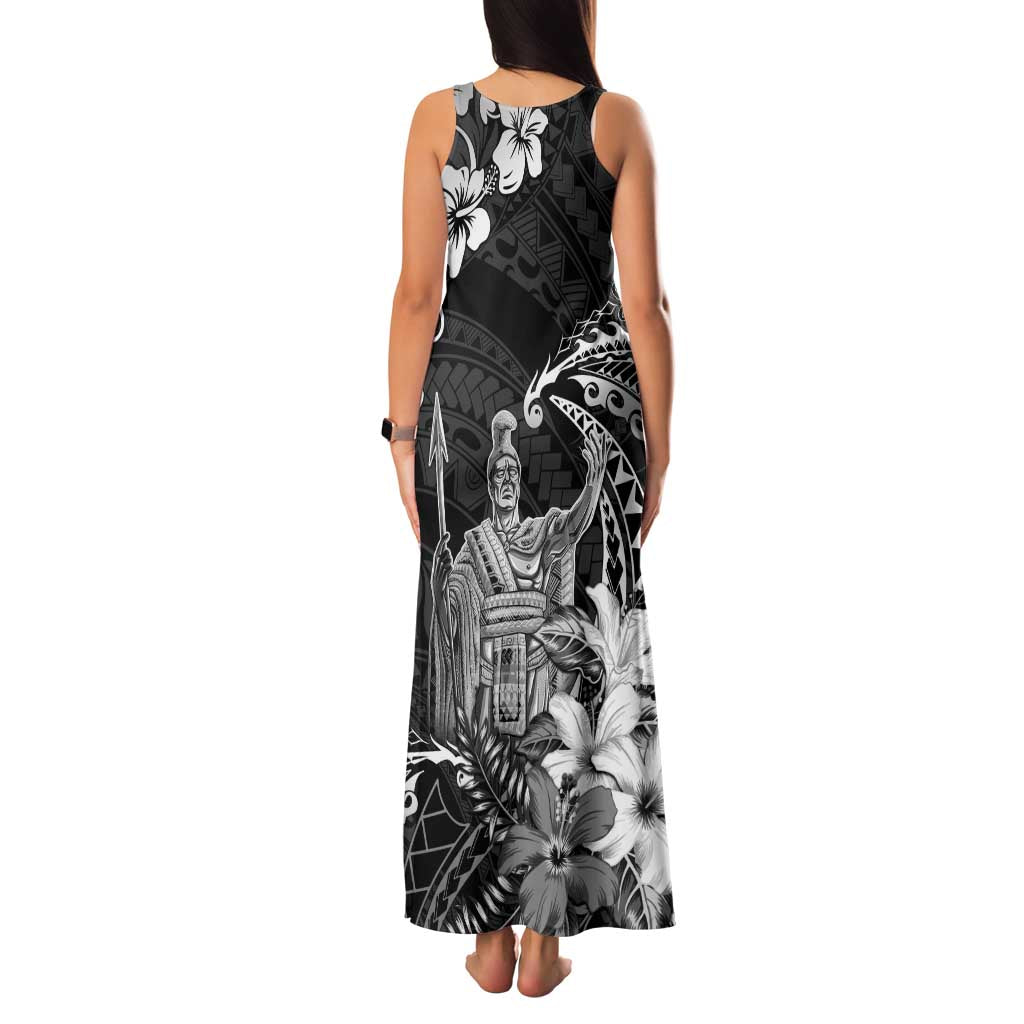 Hawaii King Kamehameha Day Family Matching Tank Maxi Dress and Hawaiian Shirt Polynesian Pattern Mix Hibiscus Black