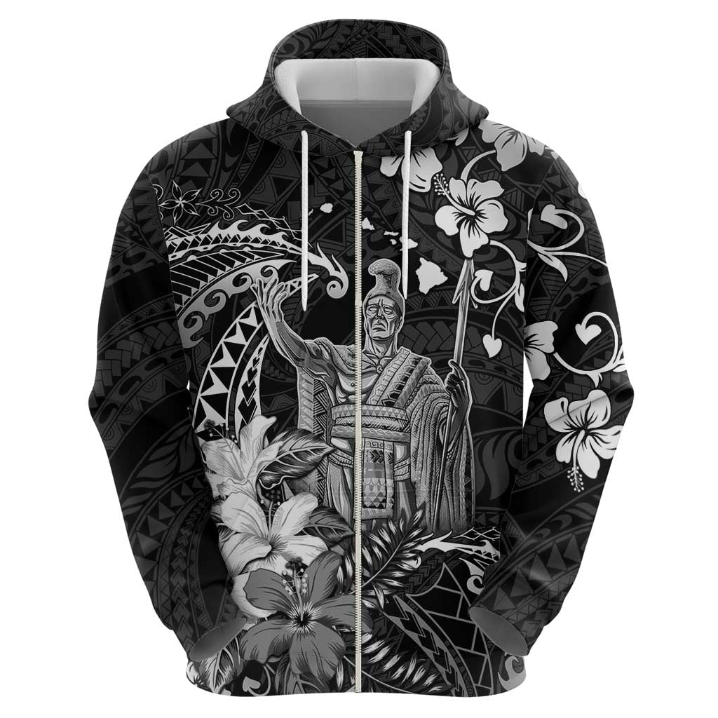 Hawaii King Kamehameha Day Hoodie Polynesian Pattern Mix Hibiscus Black