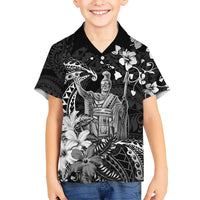 Hawaii King Kamehameha Day Kid Hawaiian Shirt Polynesian Pattern Mix Hibiscus Black LT05 Kid Black - Polynesian Pride