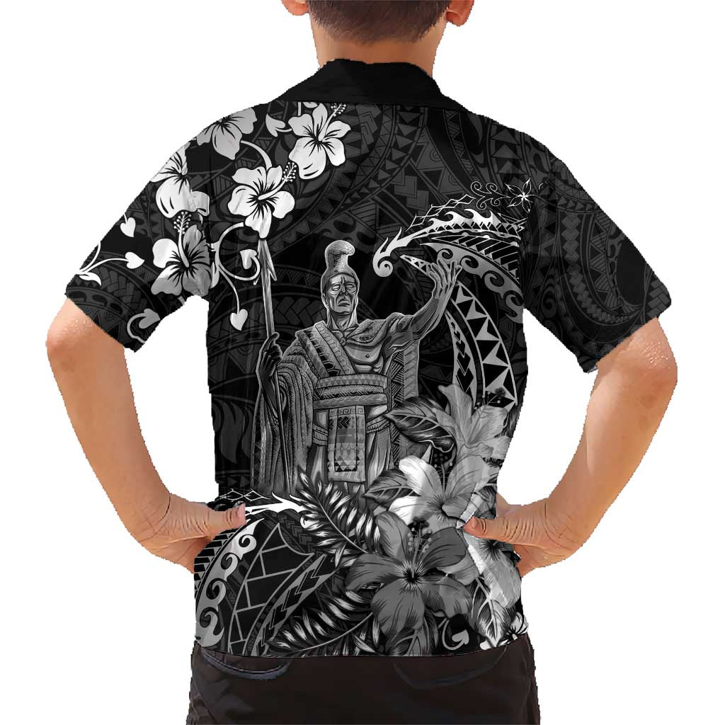 Hawaii King Kamehameha Day Kid Hawaiian Shirt Polynesian Pattern Mix Hibiscus Black LT05 - Polynesian Pride