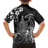 Hawaii King Kamehameha Day Kid Hawaiian Shirt Polynesian Pattern Mix Hibiscus Black LT05 - Polynesian Pride