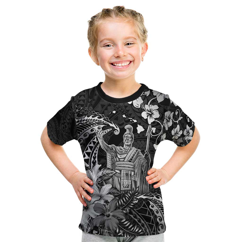 Hawaii King Kamehameha Day Kid T Shirt Polynesian Pattern Mix Hibiscus Black LT05 Black - Polynesian Pride
