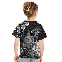 Hawaii King Kamehameha Day Kid T Shirt Polynesian Pattern Mix Hibiscus Black LT05 - Polynesian Pride
