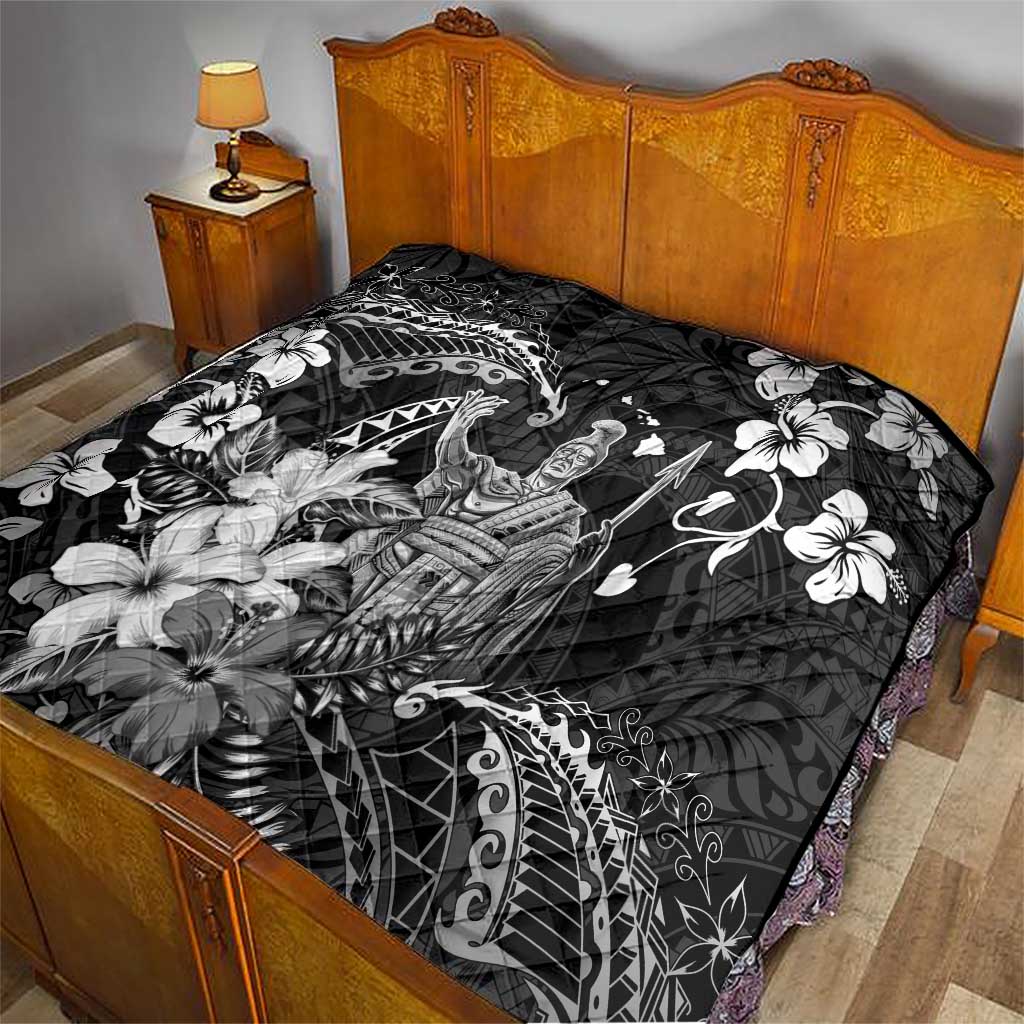 Hawaii King Kamehameha Day Quilt Polynesian Pattern Mix Hibiscus Black