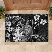 Hawaii King Kamehameha Day Rubber Doormat Polynesian Pattern Mix Hibiscus Black LT05 Black - Polynesian Pride