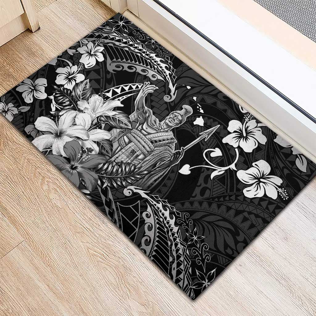 Hawaii King Kamehameha Day Rubber Doormat Polynesian Pattern Mix Hibiscus Black LT05 - Polynesian Pride