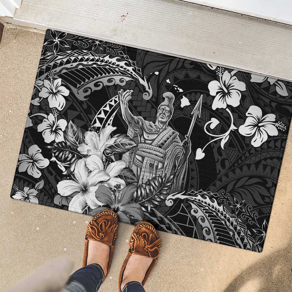 Hawaii King Kamehameha Day Rubber Doormat Polynesian Pattern Mix Hibiscus Black LT05 - Polynesian Pride