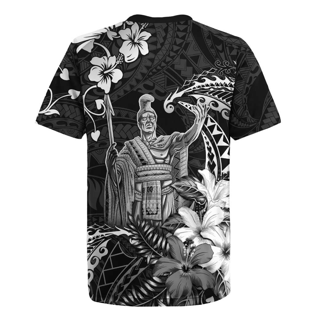 Hawaii King Kamehameha Day Rugby Jersey Polynesian Pattern Mix Hibiscus Black LT05 - Polynesian Pride