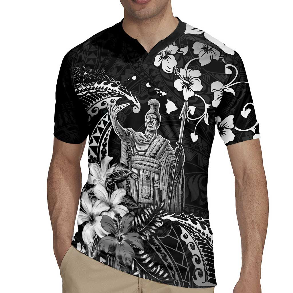 Hawaii King Kamehameha Day Rugby Jersey Polynesian Pattern Mix Hibiscus Black LT05 - Polynesian Pride