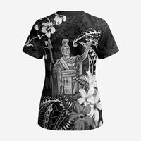 Hawaii King Kamehameha Day Scrub Top Polynesian Pattern Mix Hibiscus Black - Polynesian Pride