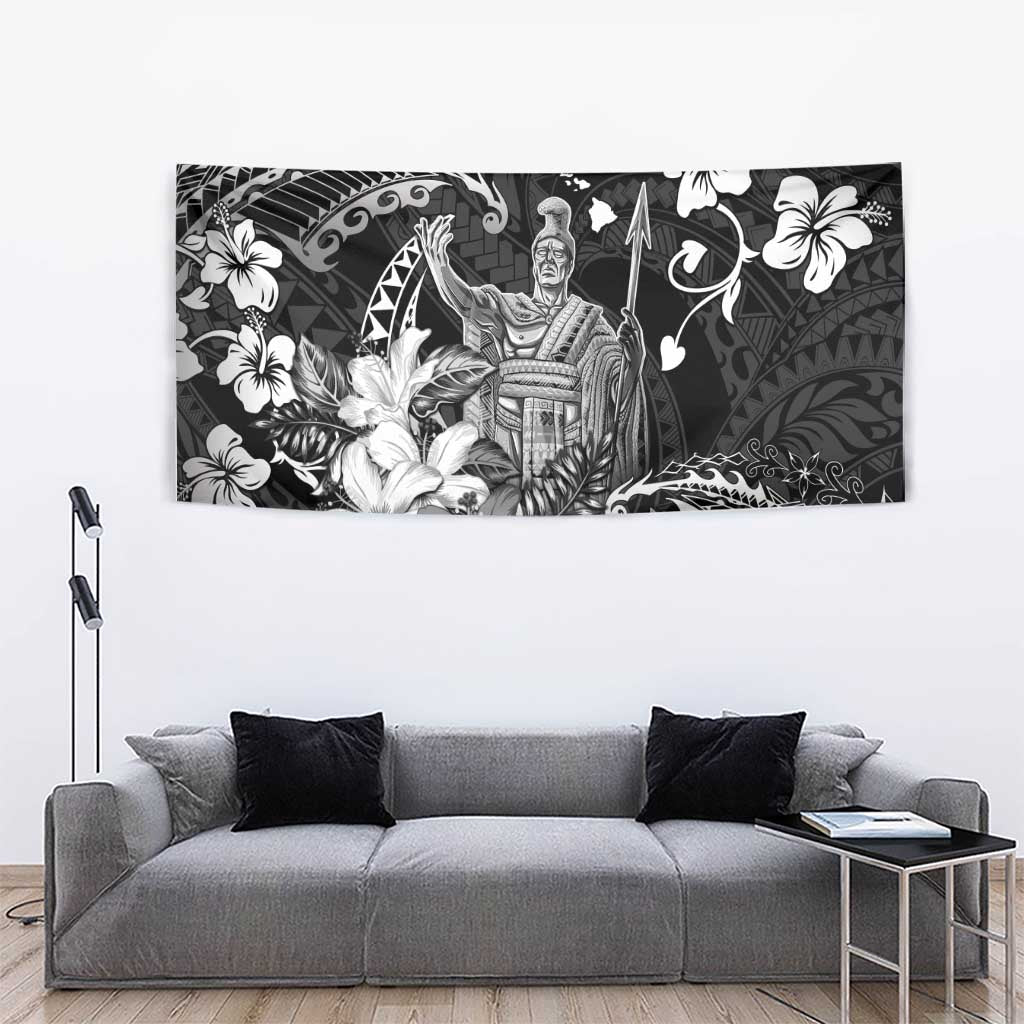 Hawaii King Kamehameha Day Tapestry Polynesian Pattern Mix Hibiscus Black LT05 - Polynesian Pride