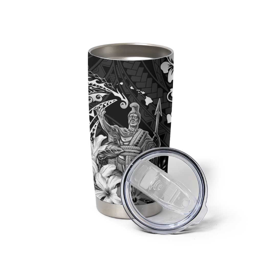 Hawaii King Kamehameha Day Tumbler Cup Polynesian Pattern Mix Hibiscus Black