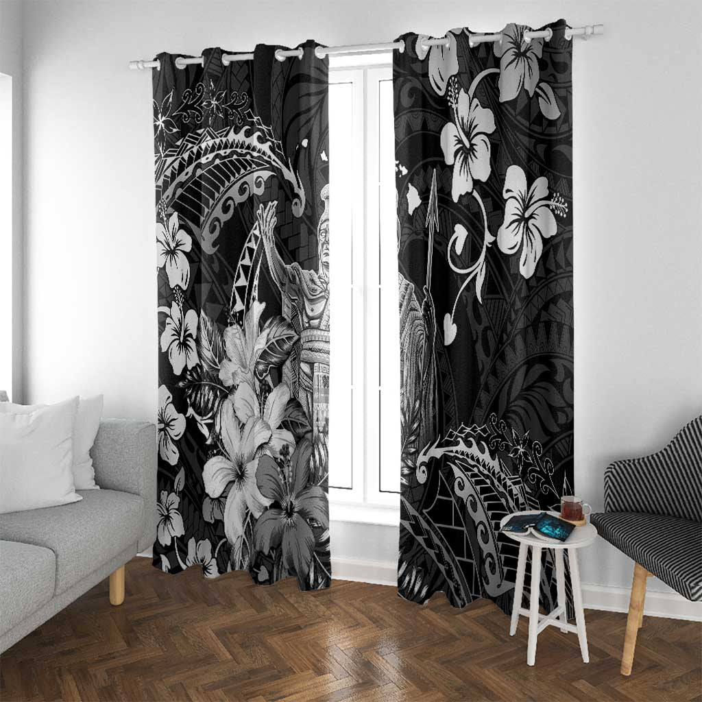 Hawaii King Kamehameha Day Window Curtain Polynesian Pattern Mix Hibiscus Black