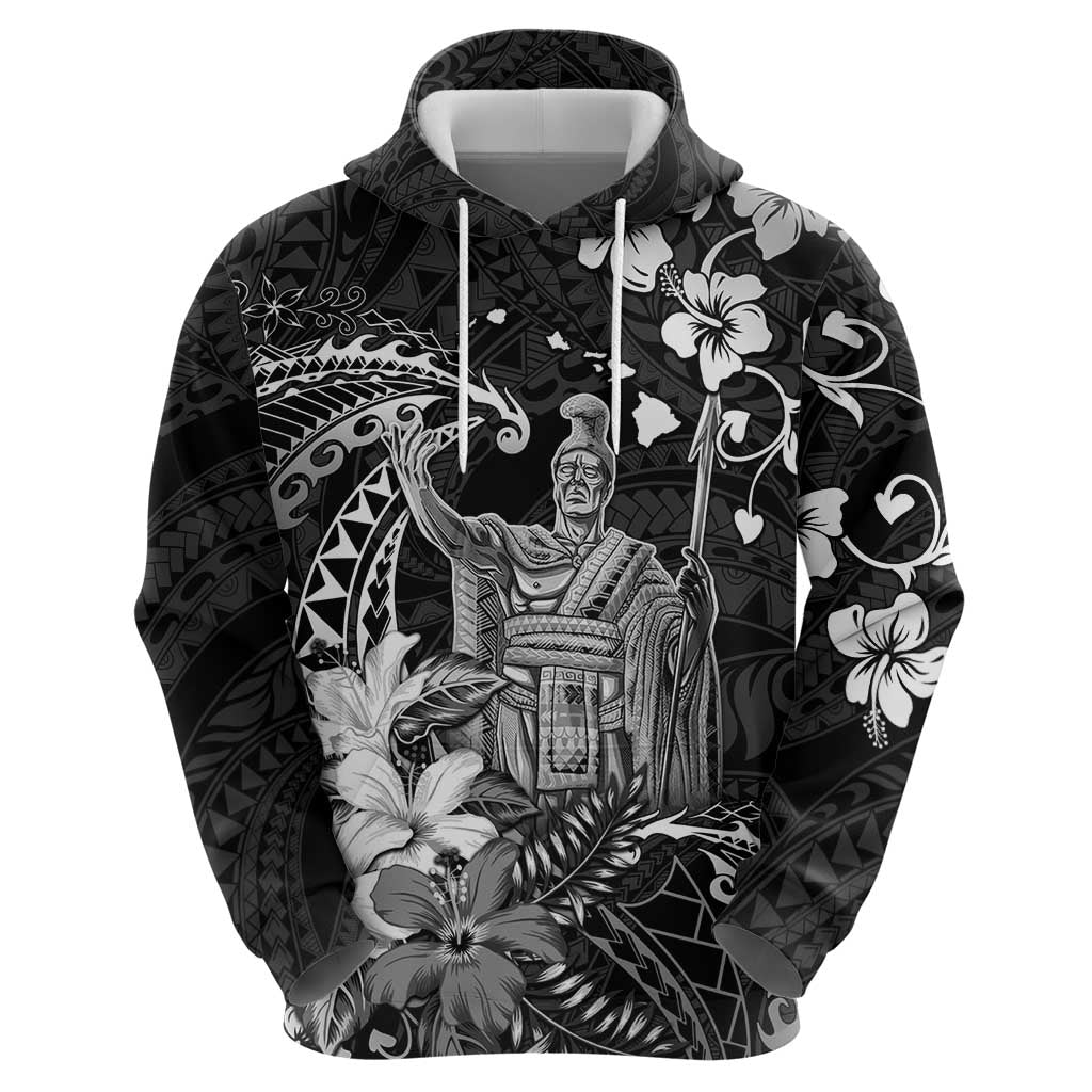 Hawaii King Kamehameha Day Zip Hoodie Polynesian Pattern Mix Hibiscus Black