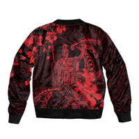 Hawaii King Kamehameha Day Bomber Jacket Polynesian Pattern Mix Hibiscus Red LT05 - Polynesian Pride