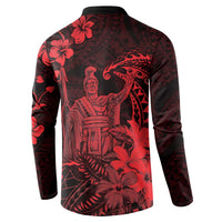 Hawaii King Kamehameha Day Button Sweatshirt Polynesian Pattern Mix Hibiscus Red LT05 - Polynesian Pride
