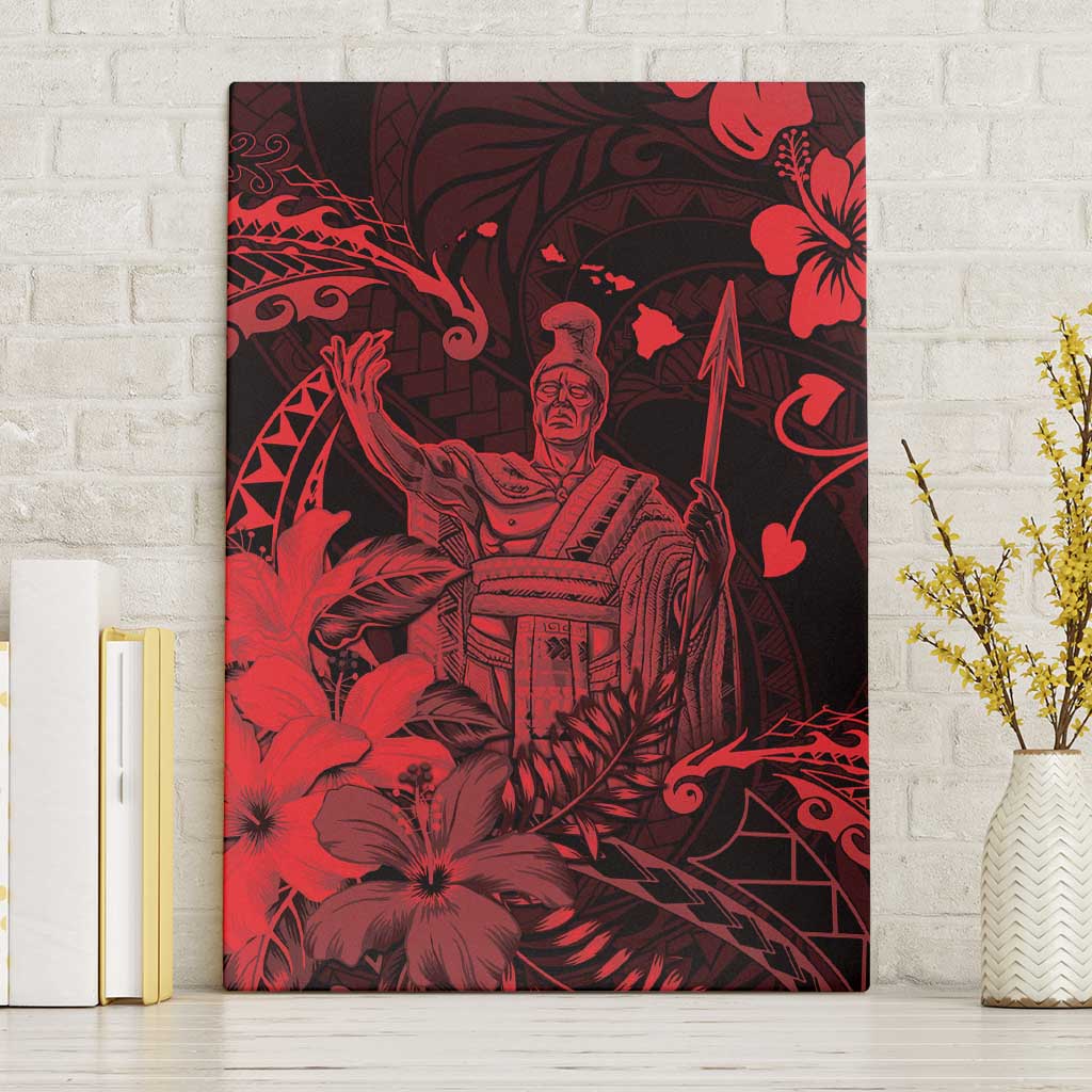 Hawaii King Kamehameha Day Canvas Wall Art Polynesian Pattern Mix Hibiscus Red
