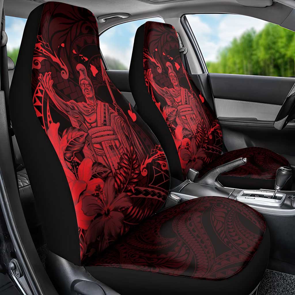 Hawaii King Kamehameha Day Car Seat Cover Polynesian Pattern Mix Hibiscus Red