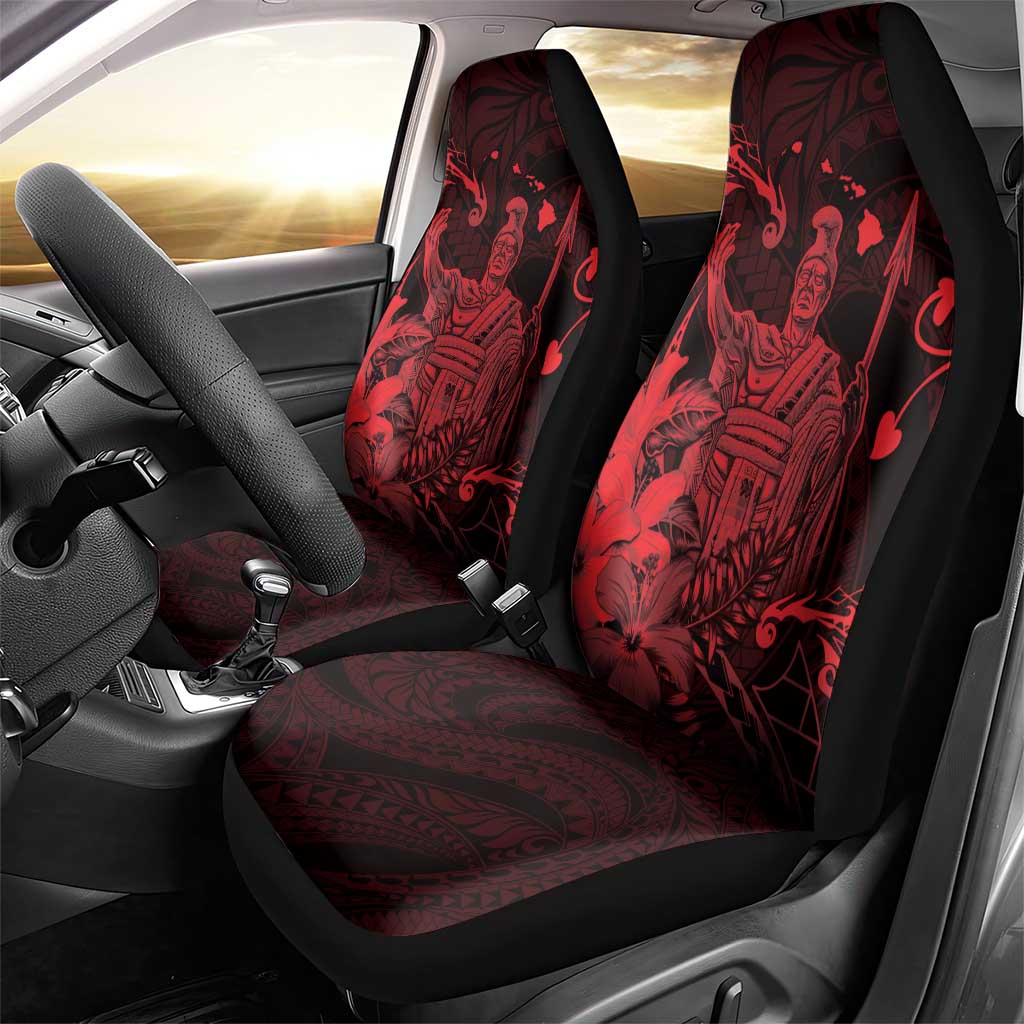 Hawaii King Kamehameha Day Car Seat Cover Polynesian Pattern Mix Hibiscus Red