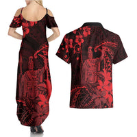 Hawaii King Kamehameha Day Couples Matching Summer Maxi Dress and Hawaiian Shirt Polynesian Pattern Mix Hibiscus Red LT05 - Polynesian Pride