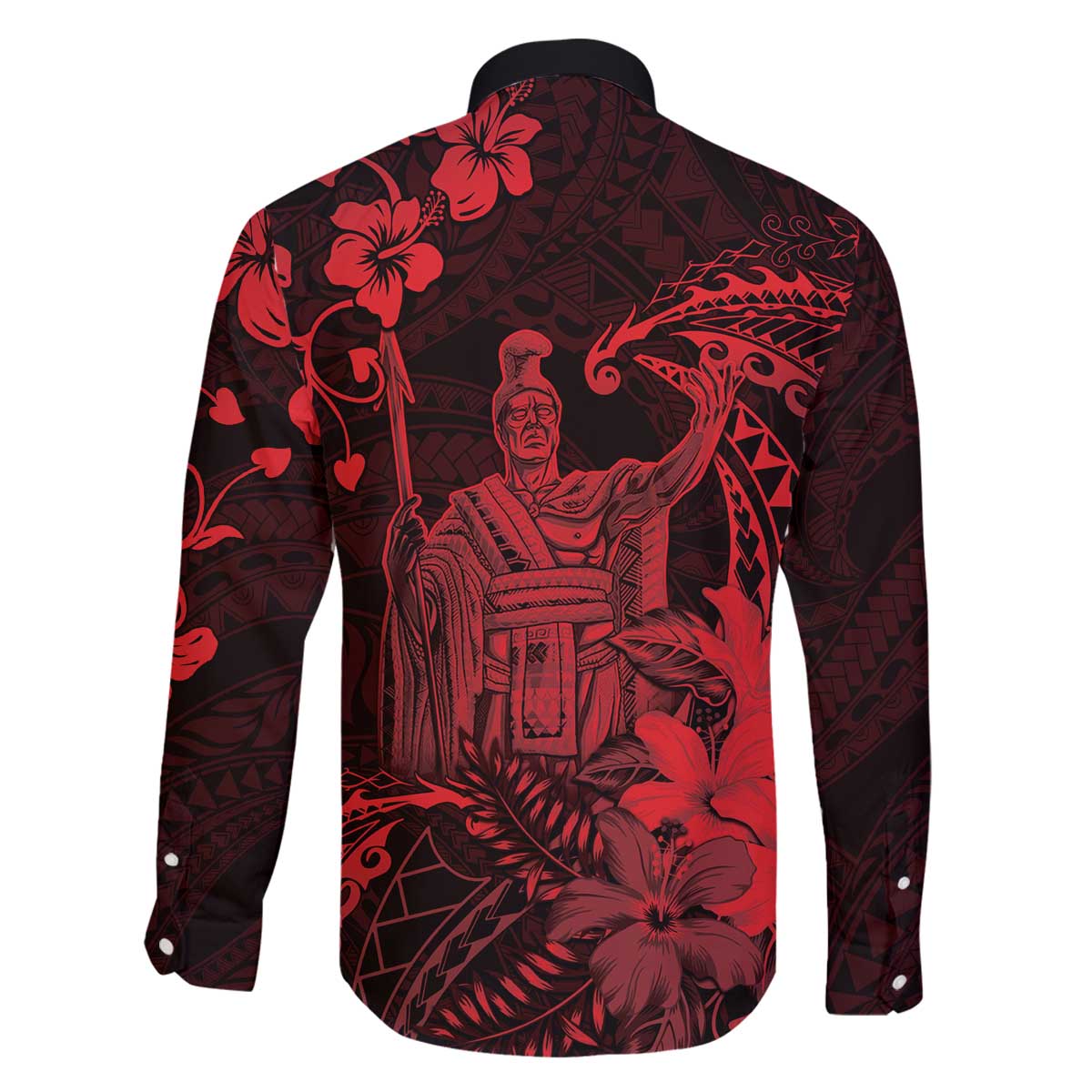 Hawaii King Kamehameha Day Family Matching Off The Shoulder Long Sleeve Dress and Hawaiian Shirt Polynesian Pattern Mix Hibiscus Red
